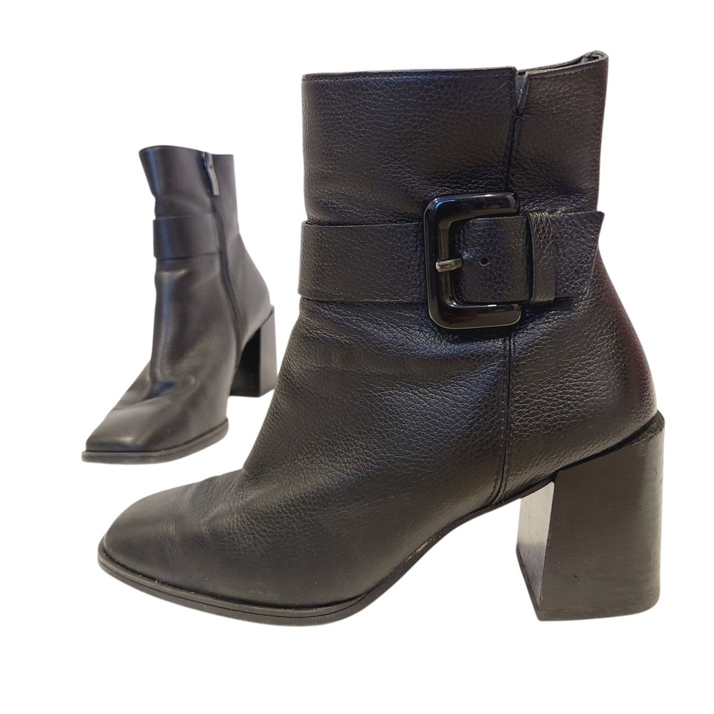 Paul Green Black Leather Buckle Ankle Boots 8.5 US / 6 UK Block Heel Zip Bootie